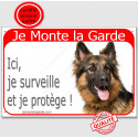 Berger Allemand poils longs, plaque rouge "Je Monte la Garde, surveille protège" 2 Tailles RED C