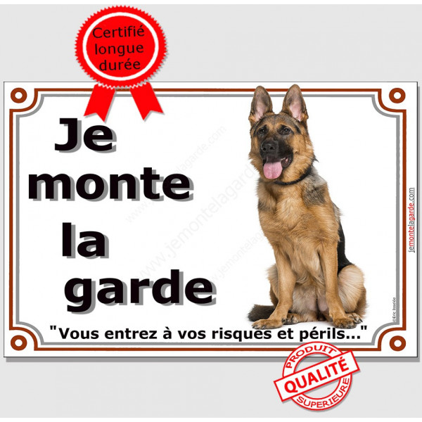 Berger Allemand Assis, Plaque Portail Epaisse Je mointe la garde, risques périls, panneau affiche pancarte attention au chien