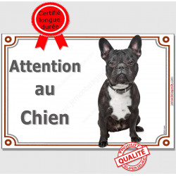 Bouledogue Français bringé, plaque portail "Attention au Chien" 24 cm D