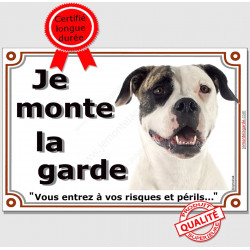 Bouledogue USA bringé, plaque portail "Je Monte la Garde" 24 cm LUX