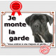 Cane Corso Italiano noir, Plaque portail "je Monte la Garde, risques périls" Affiche, panneau pancarte attention au chien photo