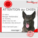 Berger Hollandais poil court, plaque portail humour "Attention au Chien, Jetez Vous au Sol" 24 cm JET