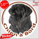 Cane Corso noir, sticker voiture rond "Chien à Bord" 14 cm