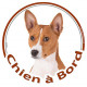 Sticker autocollant rond "Chien à Bord" 15 cm, Basenji Tête, adhésif vitre voiture