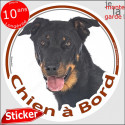 Beauceron noir et feu, sticker voiture rond "Chien à Bord" 2 tailles D