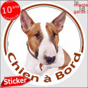 Bull Terrier fauve, sticker voiture rond "Chien à Bord" 14 cm