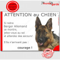 Berger Allemand, plaque portail humour "Attention au Chien", Jetez Vous au Sol" 24 cm JET