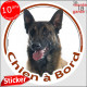 Berger Belge Malinois sombre noir Tête, sticker autocollant rond "Chien à Bord" adhésif vitre voiture photo disque