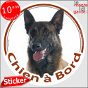 Malinois, sticker voiture rond "Chien à Bord" 2 tailles D