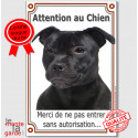 Staffie Noir, plaque portail verticale "Attention au Chien, pas sans autorisation" 24 cm