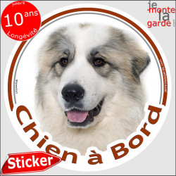 Montagne des Pyrénées, sticker autocollant rond "Chien à Bord" Disque photo adhésif vitre voiture