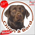 Labrador Chocolat, sticker voiture rond "Chien à Bord" 2 tailles D