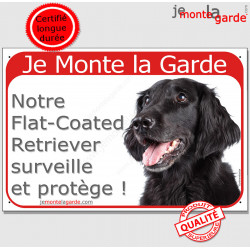 Flat Coated Retriever, plaque rouge "Je Monte la Garde, surveille protège" 24 cm RED