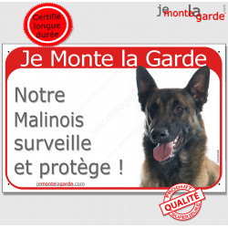 Malinois, plaque portail rouge "Je Monte la Garde" 24 cm RED