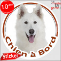 Berger Blanc, sticker voiture rond "Chien à Bord" 2 tailles D