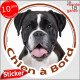 Boxer bringé foncé, presque noir, sticker autocollant rond "Chien à Bord" Disque photo adhésif vitre voiture auto, bringué