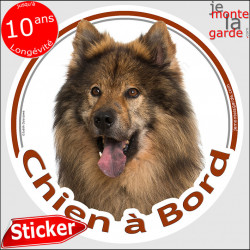 Eurasier fauve bringé foncé, abouti, gris-loup, disque autocollant "Chien à Bord" Sticker photo voiture eurasien