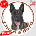 Berger Belge Malinois, sticker voiture rond "Chien à Bord" 2 tailles D