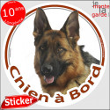 Berger Allemand poils courts, sticker voiture rond "Chien à Bord" 2 tailles D