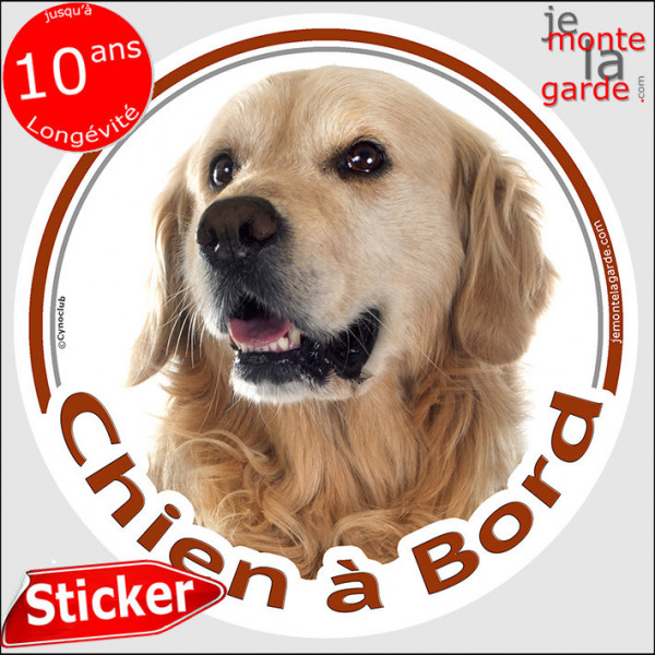 Golden Retriever, sticker autocollant rond "Chien à Bord" Disque photo adhésif vitre voiture photo