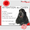 Cocker Anglais bleu, plaque portail humour "Attention au Chien, Jetez Vous au Sol" 24 cm JET