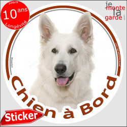 Berger Blanc Suisse, sticker voiture rond "Chien à Bord" 2 tailles D