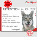 Chien-Loup Saarloos, plaque humour "Jetez Vous au Sol, Attention au Chien" 24 cm JET