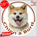 Akita Inu fauve, sticker voiture rond "Chien à Bord" 14 cm