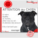 Staffie noir, plaque portail humour " Attention au Chien, Jetez Vous au Sol" 24 cm JET