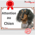 Teckel poils longs, plaque portail "Attention au Chien" 24 cm LUX