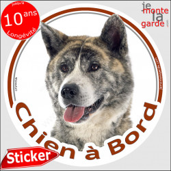 Akita Inu bringé, sticker voiture rond "Chien à Bord" 2 tailles D