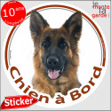 Berger Allemand poils longs, sticker voiture rond "Chien à Bord" 2 tailles D