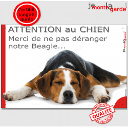 Plaque humour "Attention au Chien, Merci de ne pas déranger notre Beagle" 24 cm NPD