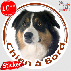 Berger Australien Tricolore noir, sticker voiture rond "Chien à Bord" 2 tailles D