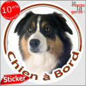 Berger Australien Tricolore noir, sticker voiture rond "Chien à Bord" 2 tailles D