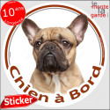 Bouledogue Français fauve, sticker voiture rond "Chien à Bord" 2 tailles