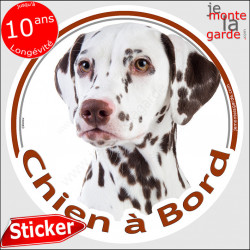 Dalmatien marron, sticker voiture rond "Chien à Bord" 14 cm