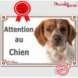 Epagneul Breton orange, plaque portail "Attention au Chien" 2 tailles LUX D