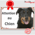 Beauceron noir et feu, plaque portail "Attention au Chien" 2 tailles LUX D