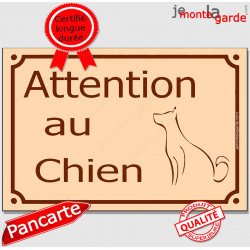 Attention au Chien, Plaque de Rue Beige panneau affiche pancarte portail