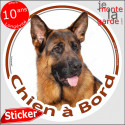 Berger Allemand poils courts, sticker voiture rond "Chien à Bord" 14 cm