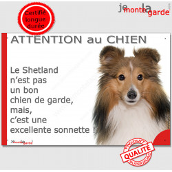 Plaque humour "Attention au Chien, le Shetland est une sonnette" 24 cm RNG