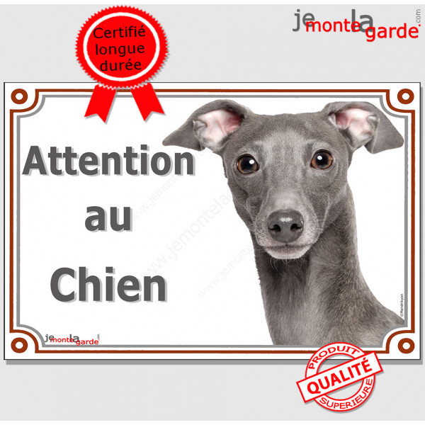 Petit Lévrier Italien gris bleu, plaque portail "Attention au Chien" pancarte panneau photo