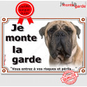 Bullmastiff fauve, plaque portail "Je Monte la Garde, risques périls" 24 cm LUX