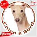 Lévrier Italien, disque autocollant voiture "Chien à Bord" 14 cm