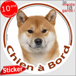 Shiba Inu fauve marron orange, sticker autocollant rond "Chien à Bord" Disque adhésif vitre voiture photo