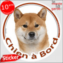 Shiba Inu fauve, sticker voiture rond "Chien à Bord" 2 tailles D