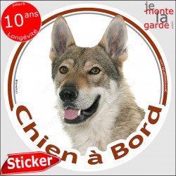 Chien Loup Tchèque, sticker autocollant rond "Chien à Bord" Disque adhésif vitre voiture photo