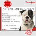 Bouledogue Américain noir, plaque humour "Attention au Chien", Jetez Vous au Sol" 24 cm