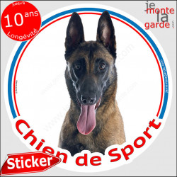 Berger Belge Malinois, Sticker rond photo "Chien de Sport" 14 cm